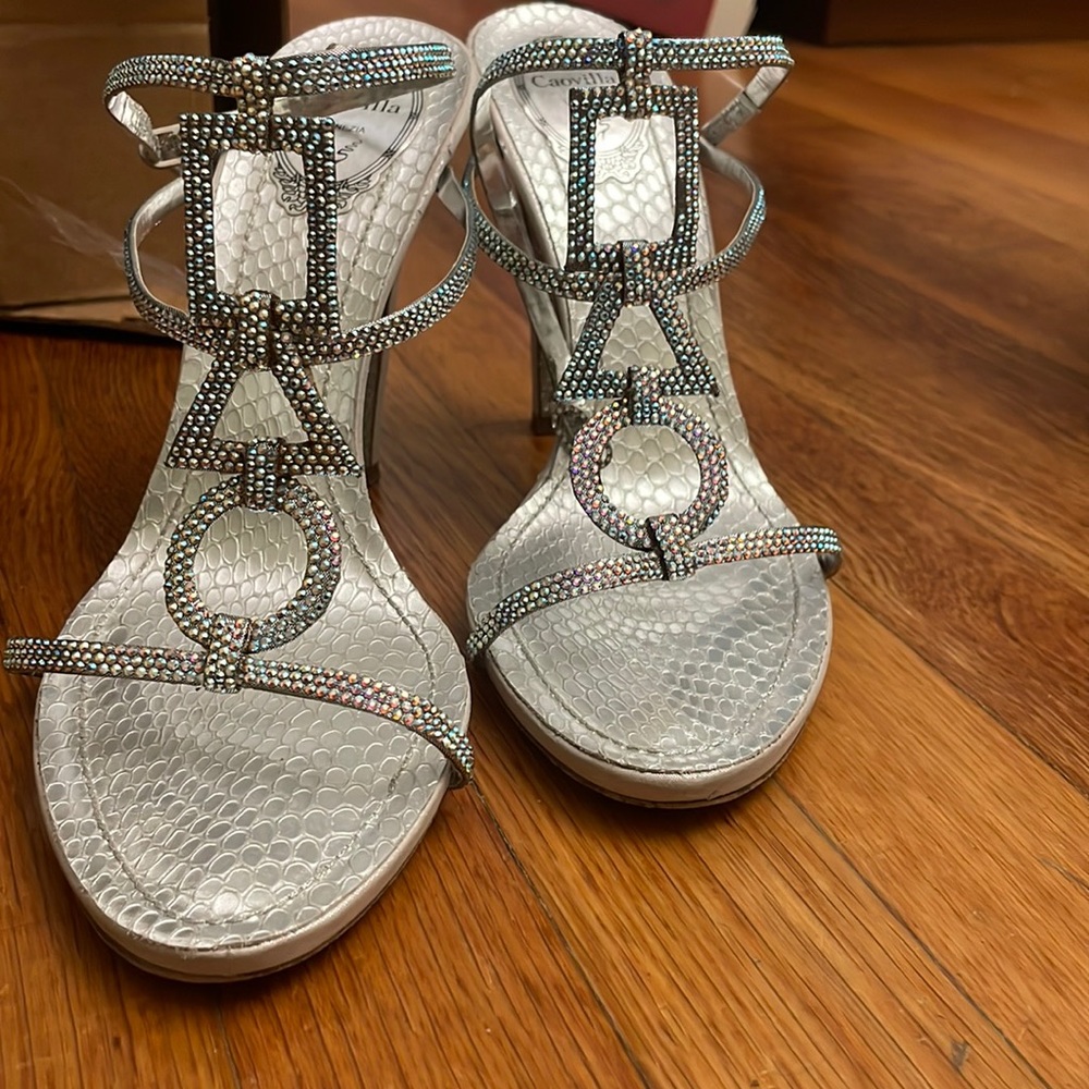 Rene Caovilla Luxury Authentic Heels sz 41 silver rhinestone crystal